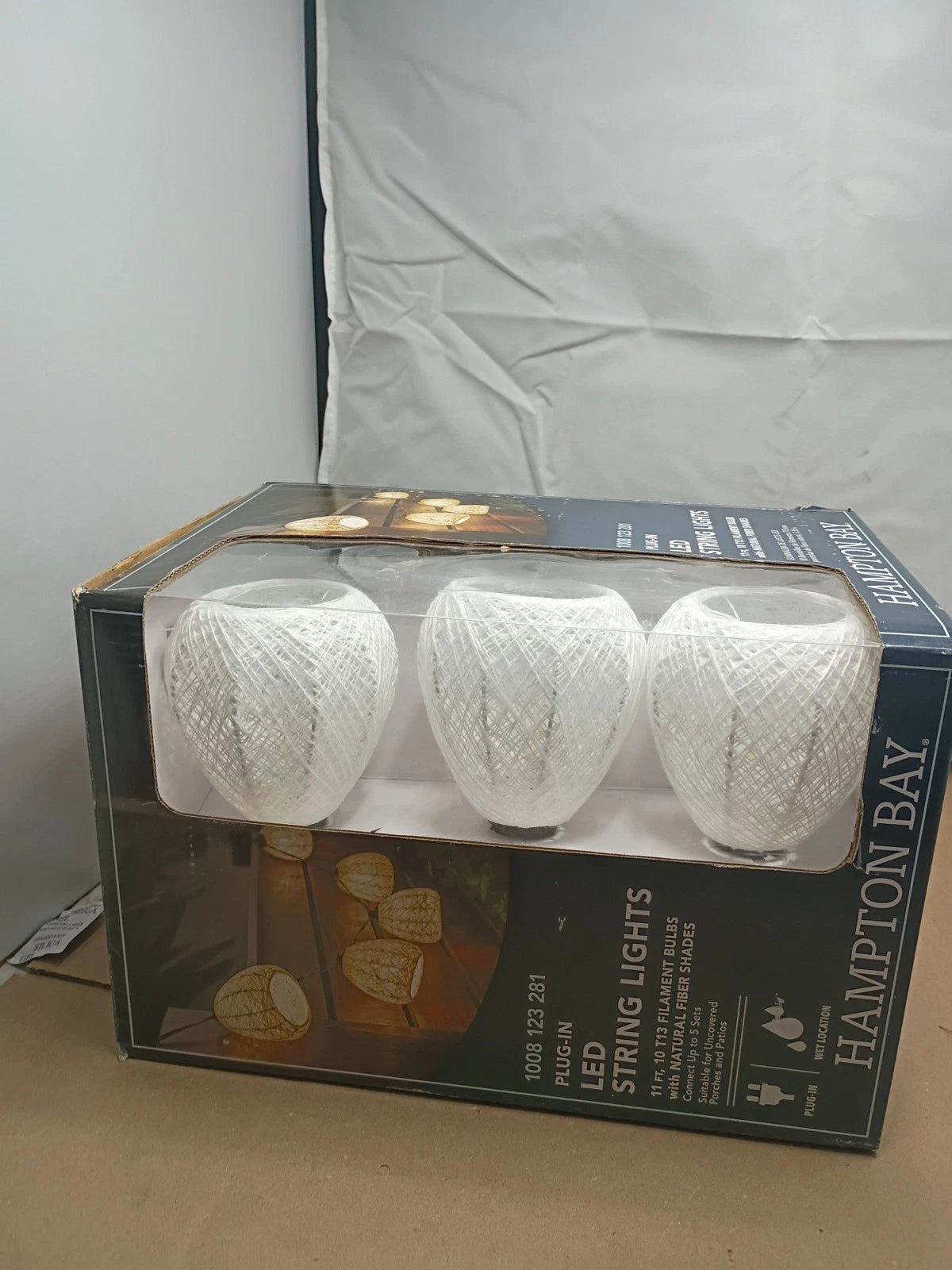 Hampton Bay 11 ft. Plug-In Mini Bulb LED Natural Fiber Shades String Light Ob