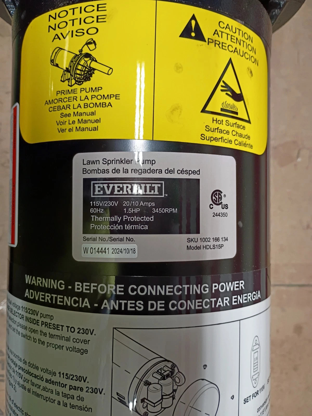 Everbilt HDLS15P Lawn Irrigation Pump Plastic 1-1/2HP, 52 GPM, 40 PSI, Open Box,