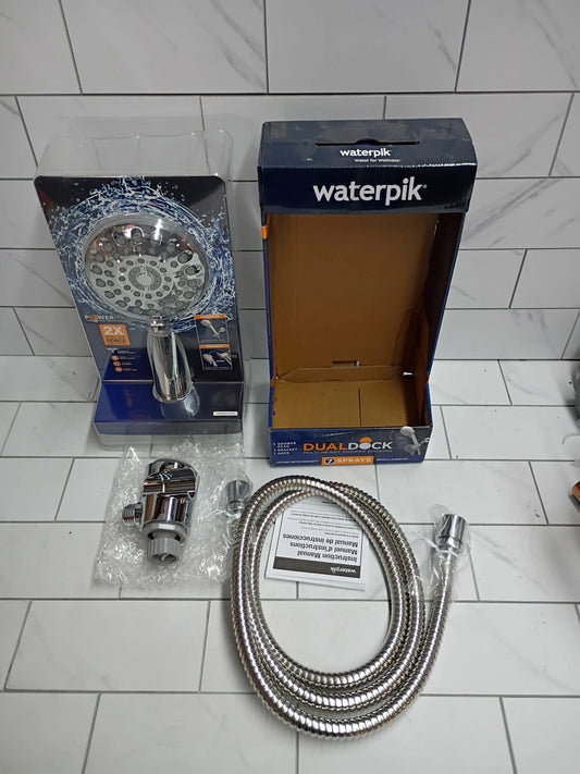 Waterpik DualDock Multi-Height 7-Spray Shower Head PowerPulse Massage, Chrome OB