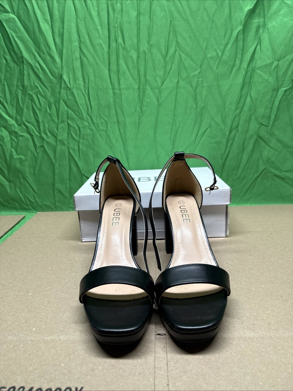 Nude High Heels Size 9.5 Women's open toe ankle strap Thick heel