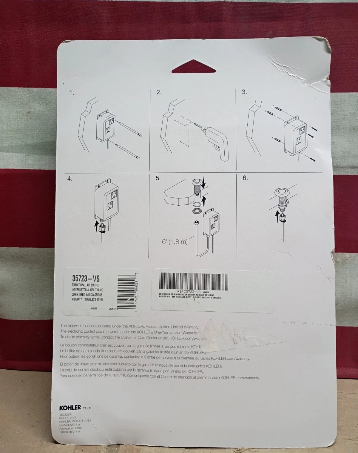 New Kohler Contemporary K-35723 Garbage Disposal Air Switch Kit New