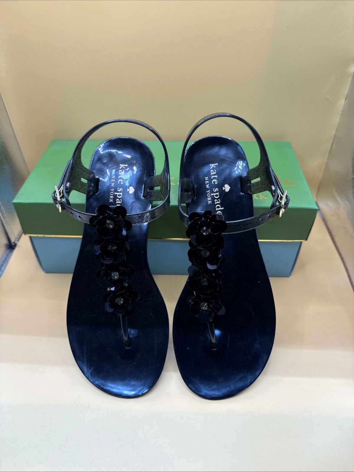 Kate Spade Size 6 Farrah Shiny Rubber Black Sandals
