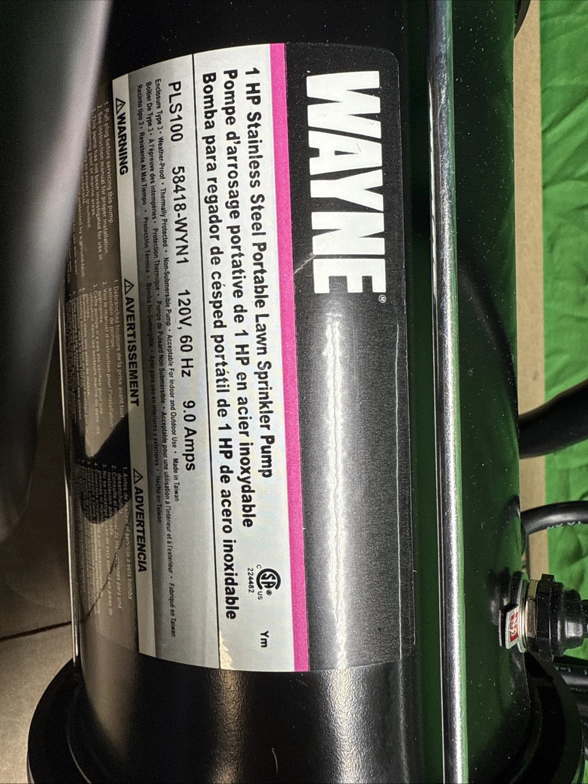 Wayne PLS100 14.1 GPM 60 PSI 120V Stainless Steel Portable Sprinkling Pump 1 HP
