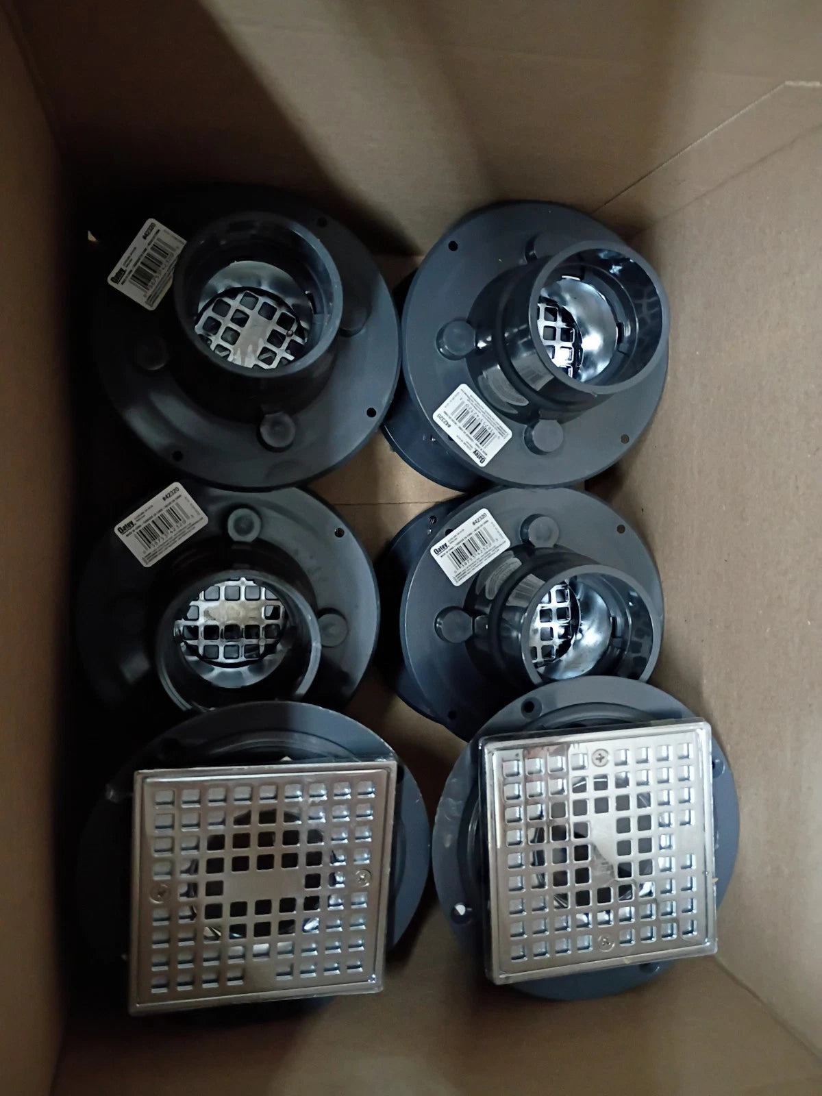 10PK Oatey Round PVC Shower Drain w/ 4-3/16" Square Screw In Chrome Drain Cover