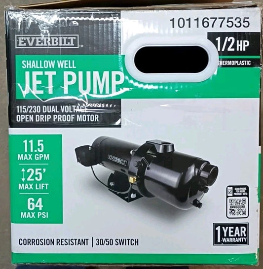 Everbilt HDSWJ5P 1/2 HP Plastic Shallow Well Jet Pump New Open Box