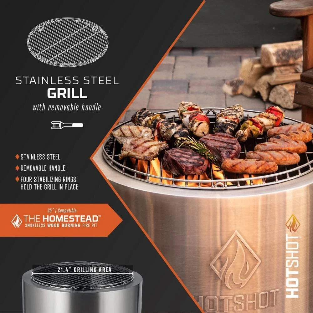 Stainless Steel Grill Grate for HotShot Homestead Low Smoke 25 in. Fire Pit