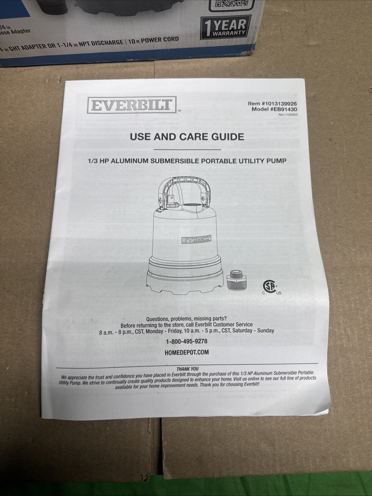 Everbilt 1/3 HP Submersible Aluminum Utility Pump