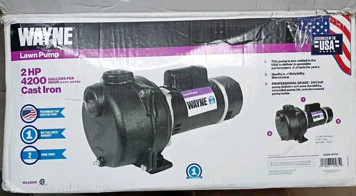 Wayne WLS200 2HP Permanent Lawn Sprinkler Pump FOR Parts Only