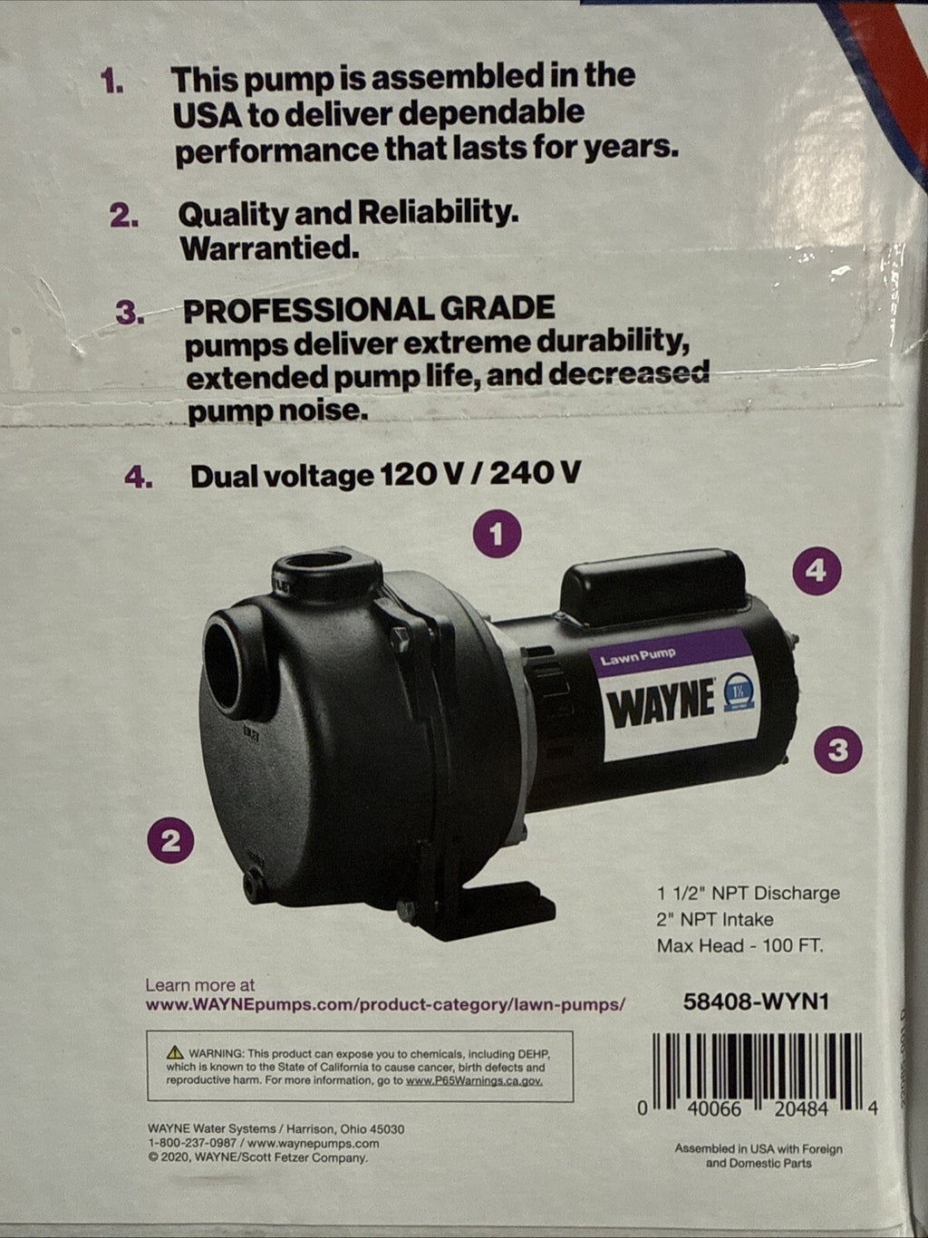 Wayne WLS150 1-1/2 HP Cast Iron Quick-Prime Lawn-irrigation Sprinkler Pump. NOB