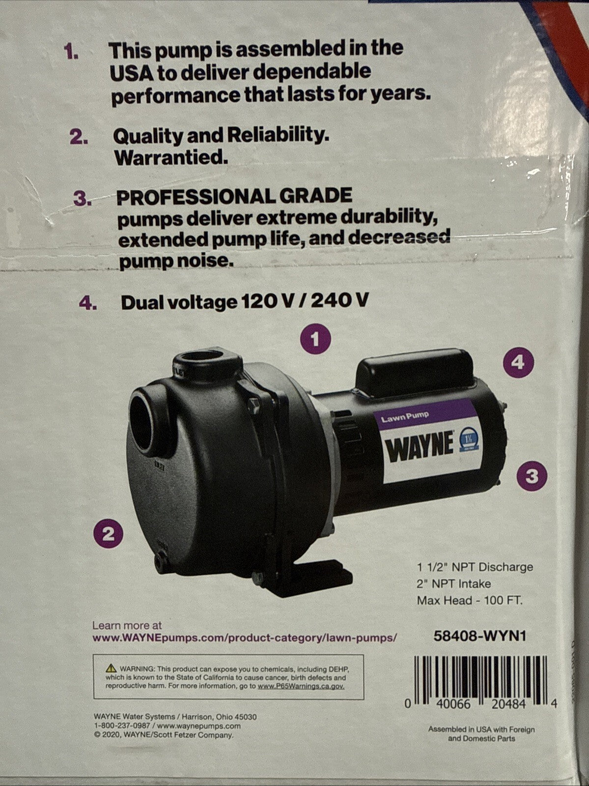Wayne WLS150 1-1/2 HP Cast Iron Quick-Prime Lawn-irrigation Sprinkler Pump. NOB