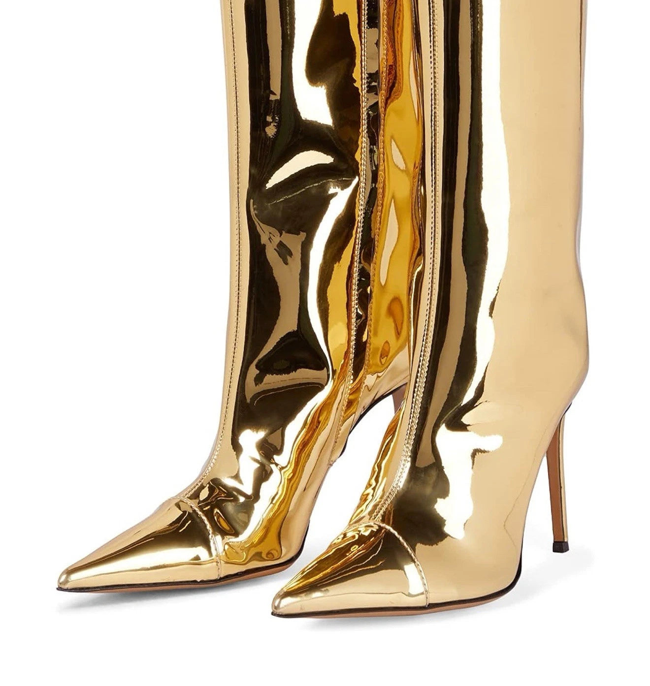 Arqa Women’s 9.5 Gold boot pointed toe stiletto heel knee high boot zipper