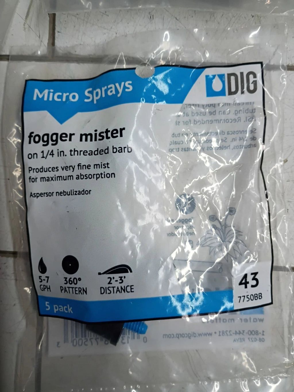 18 PK(5 IN EACH BAG) DIG 7 GPH 360 Degree 1/4" Threaded Barb Mister 2'-3'