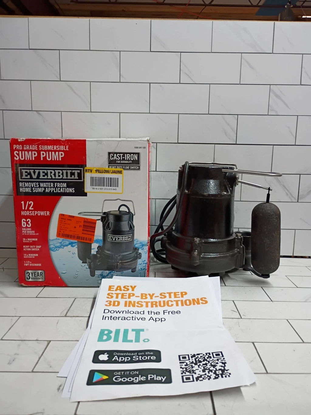Everbilt HDS50 1/2 HP Cast Iron Sump Pump Model OPEN BOX.