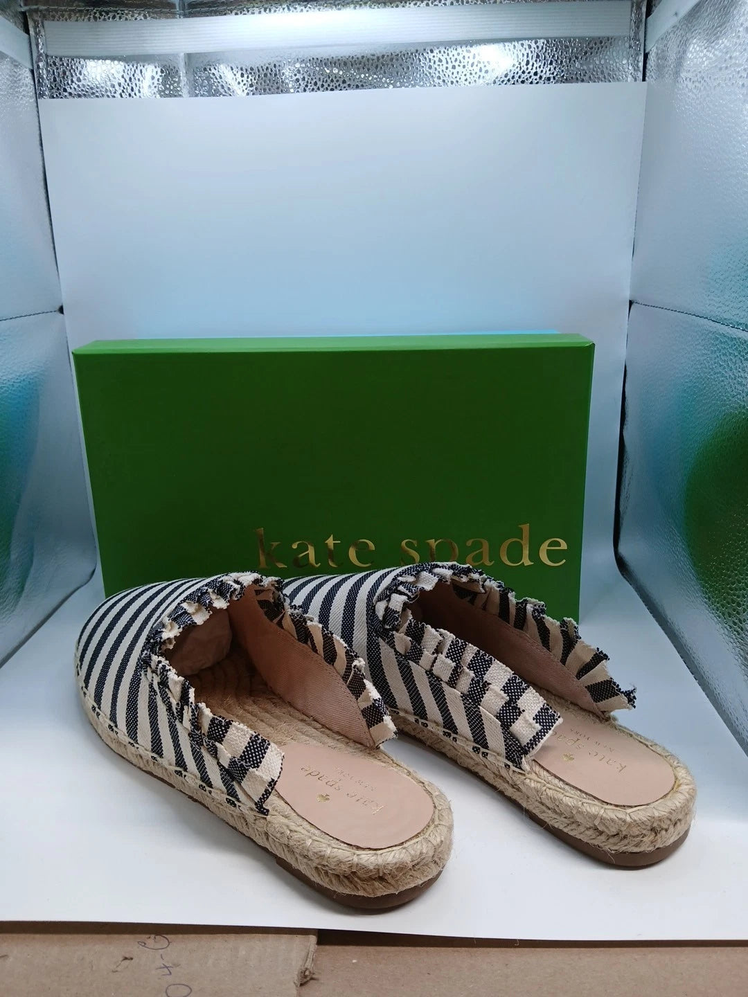 KATE SPADE WOMENS BLUE STRIPED CANVAS SLIP ON SHOE Size 9.5