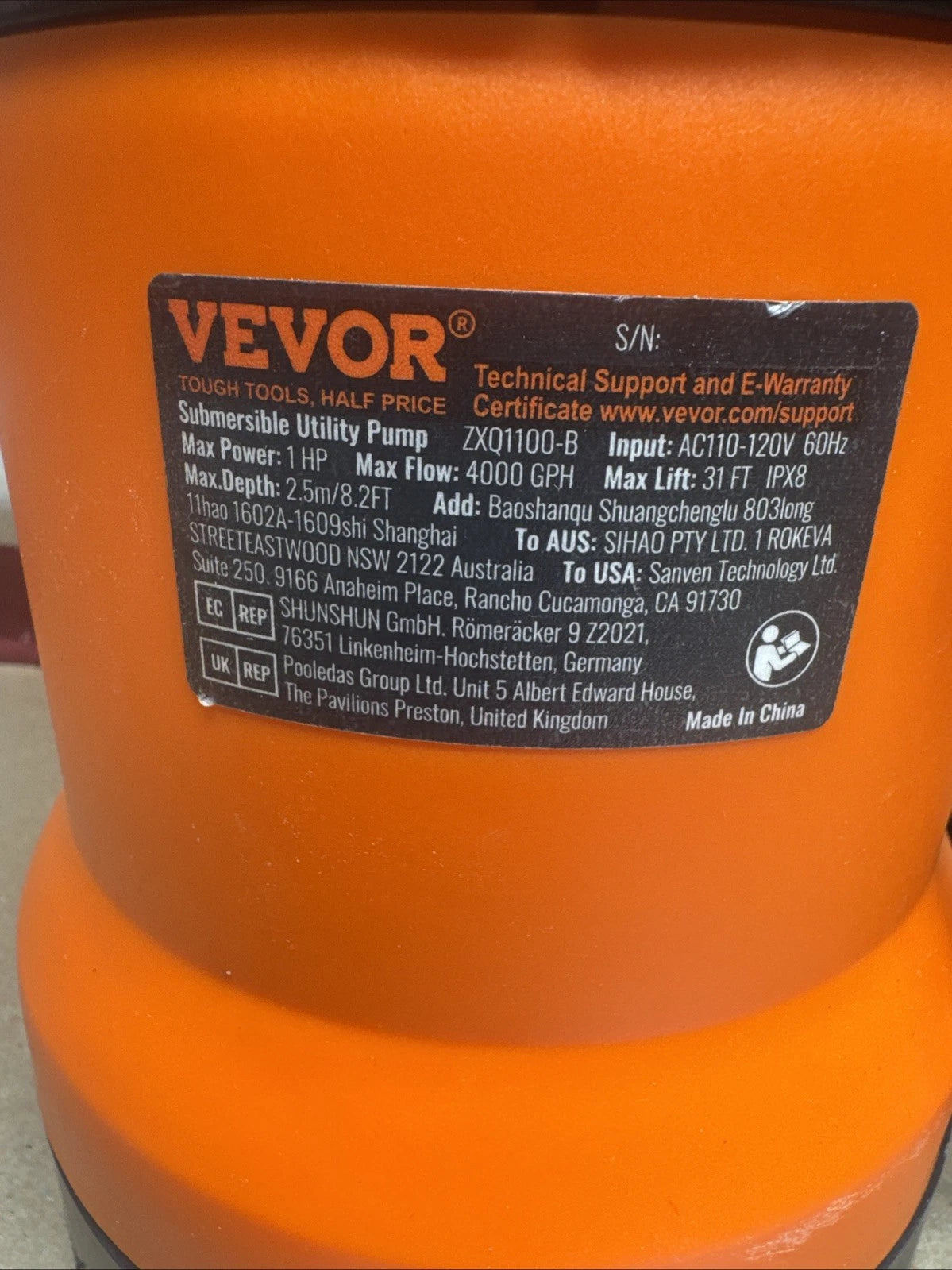 Submersible Utility Pump ZXQ1100-B