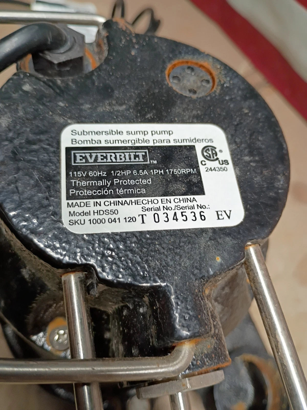 Everbilt HDS50 1/2 HP Cast Iron Submersible Sump Pump USED