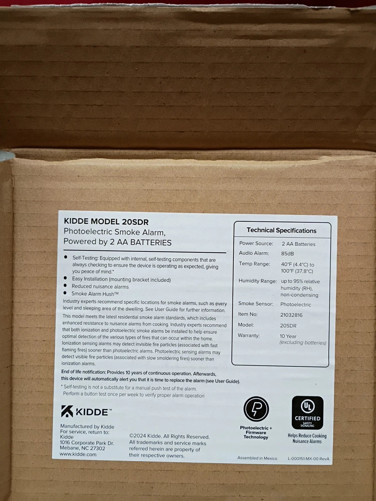 Kidde Smoke Detector AA Battery Powered, LED Warning Light Model 20SDR