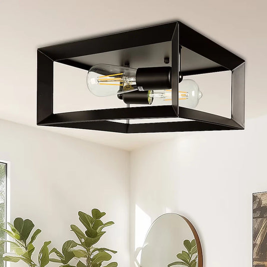 Yansun 2-Light Semi Flush Mount Light Matte Black 10.6" W-BD-QX05901BGB-2