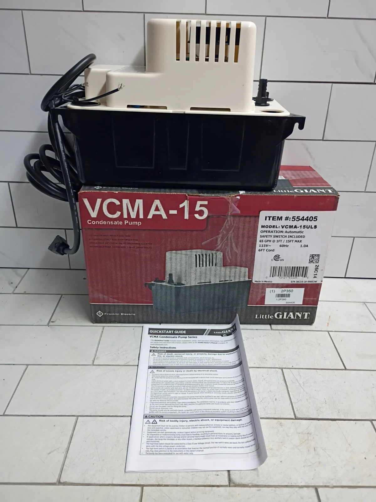 Brand New Little Giant VCMA-15ULS HP 115-Volt Condensate Pump w/Safety Switch OB