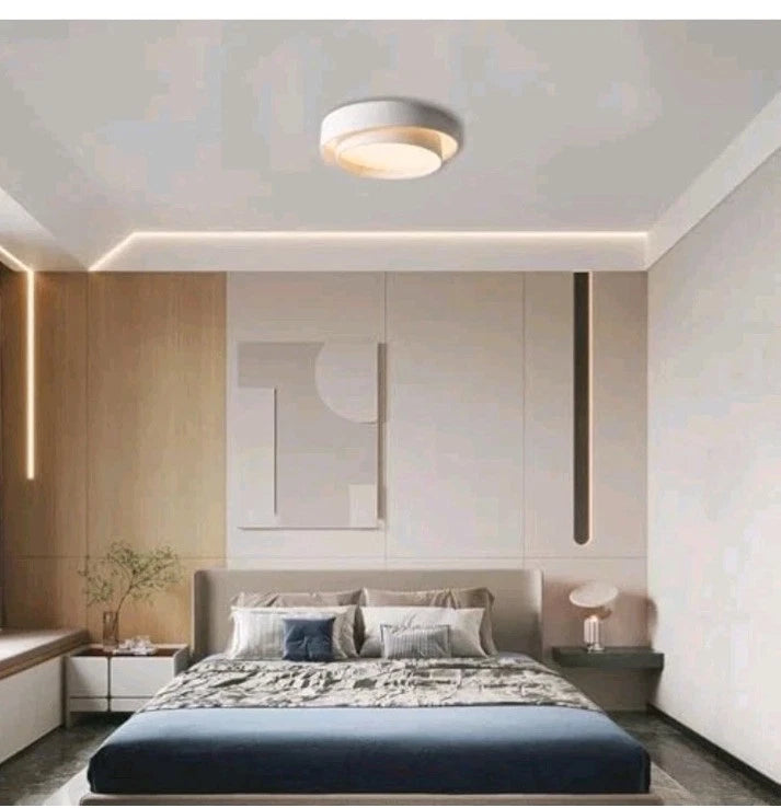 Creative Round Double-Layer Wrought Iron Ceiling Lamp, LED Flush 40cm White OB