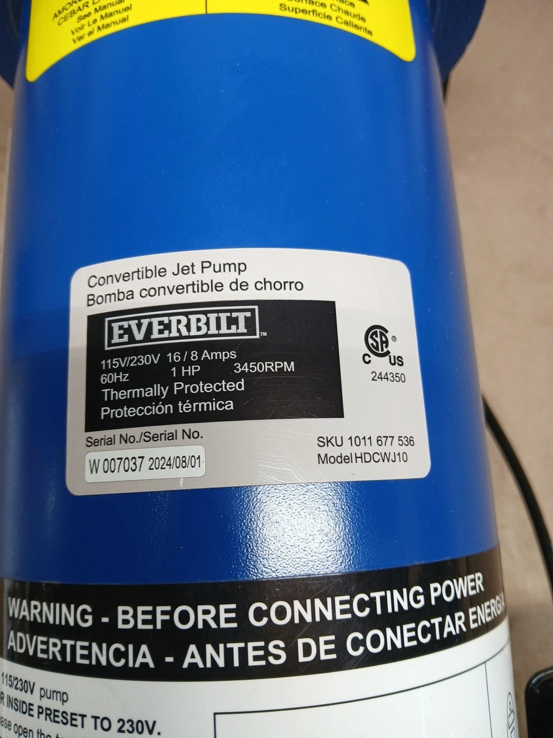Everbilt 1 HP Professional Convertible Jet Pump. Read Description*PARTS ONLY*