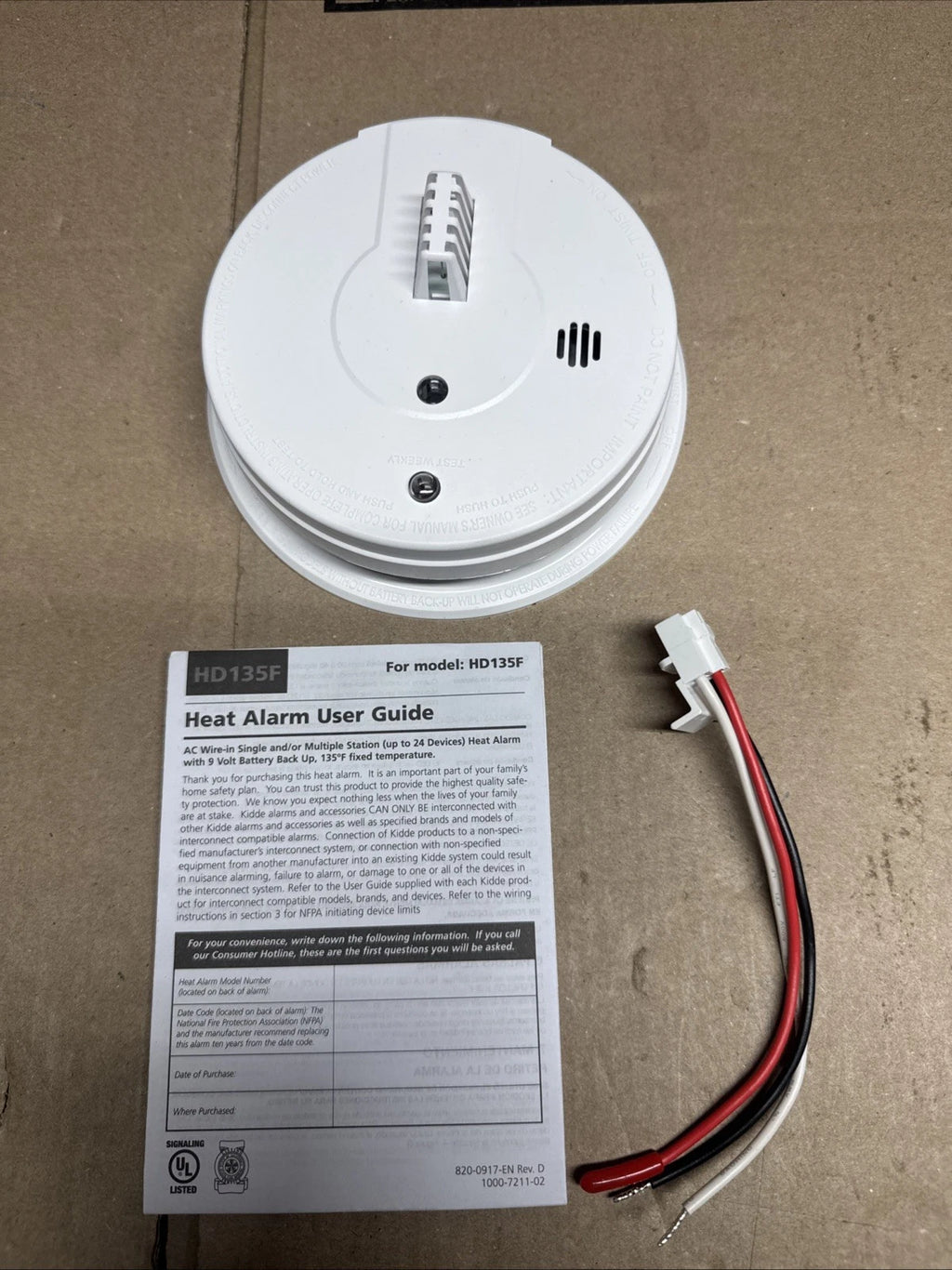 Kidde HD135F Heat Alarm Detector, Hardwired with Battery Backup & 2 LEDs