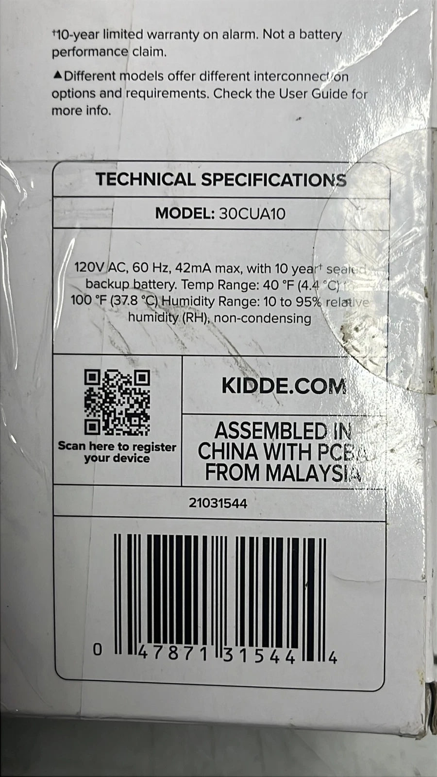 Kidde 30CUA10 10yr Combination Photoelectric Smoke CarbonMonoxide Alarm Hardwire