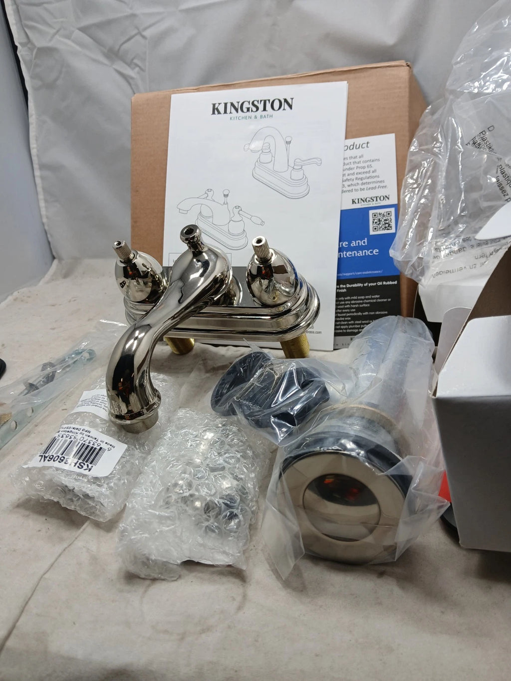 Kingston KB607B Restoration Polish Nickel Centerset Bathroom Faucet-Pop-Up (OB )
