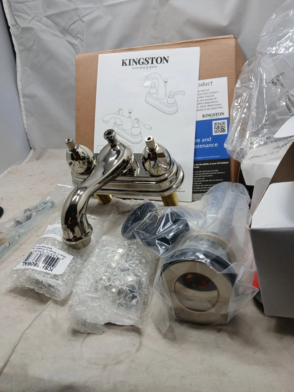 Kingston KB607B Restoration Polish Nickel Centerset Bathroom Faucet-Pop-Up (OB )
