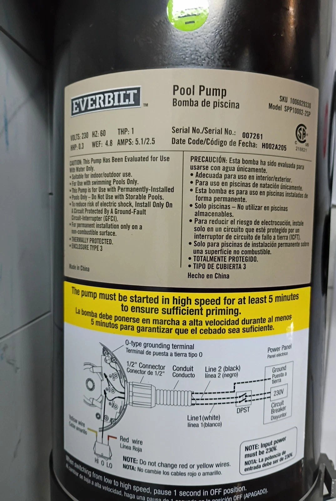 Everbilt 1 HP Pool Pump In Ground 2 Speed 5.1 A 230V Open Box Read Description