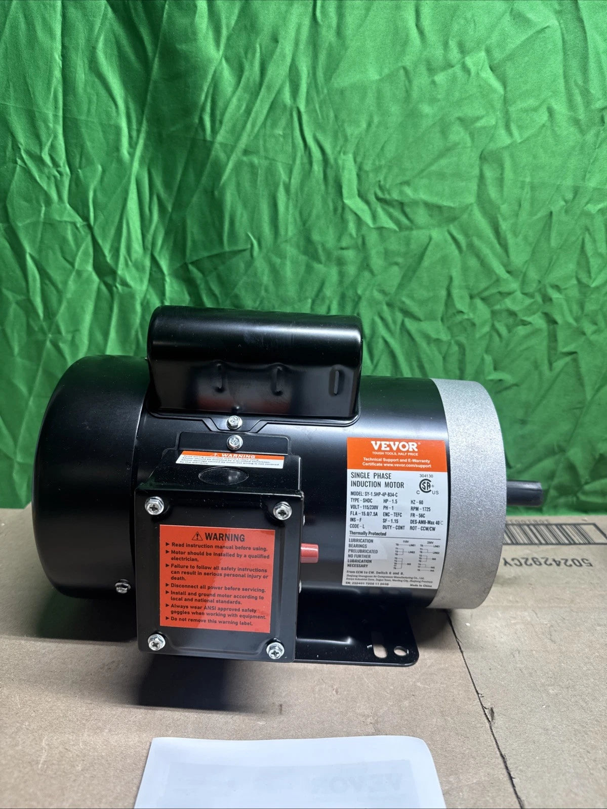 VEVOR 1.5HP Electric Motor 3450 rpm AC 115V/230V 56 Frame Air Compressor Motor