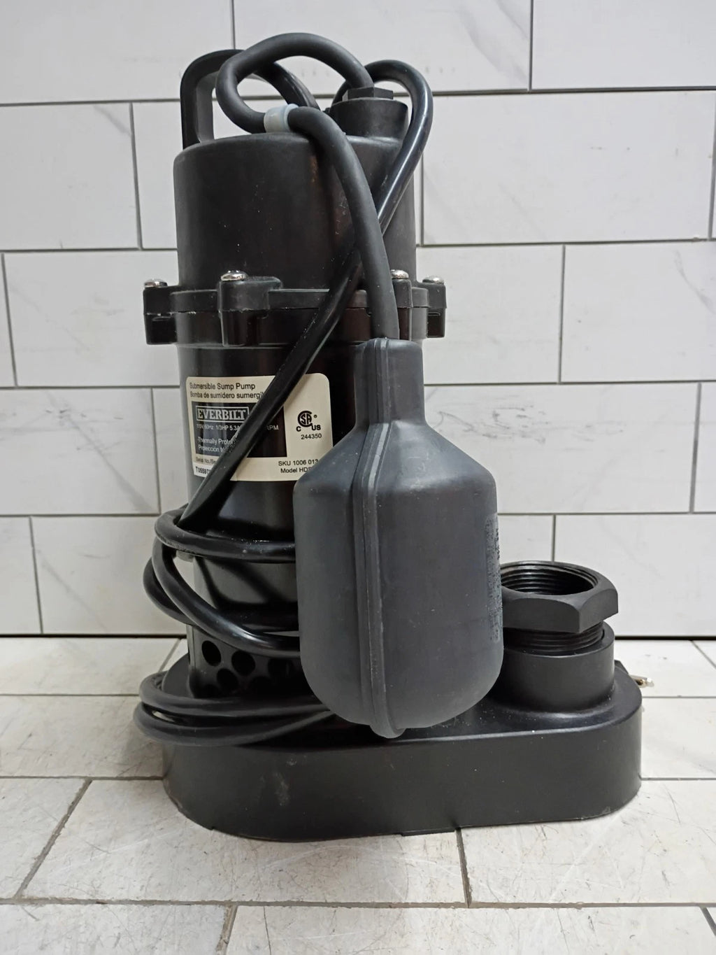 Everbilt 1/3 HP Corrosion Resistant Aluminum Sump Pump w/ Tether Switch