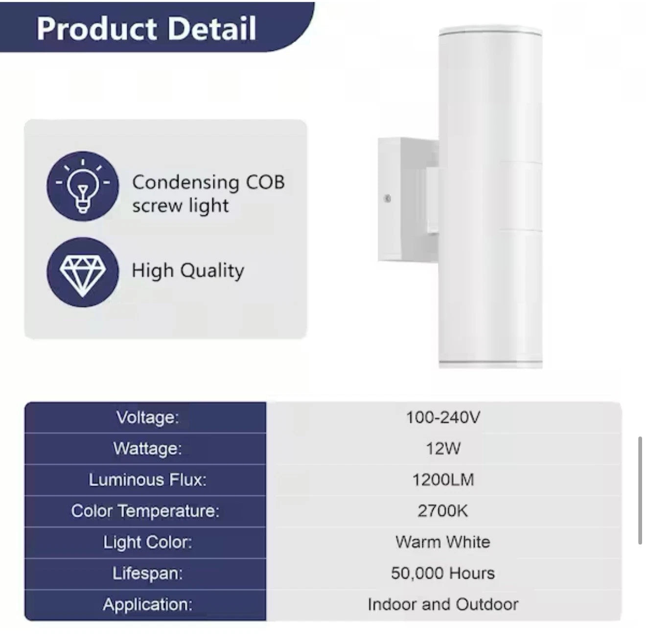 4-pack 12 in. 2-Light White Cylinder Outdoor Wall Lantern Sconce W/ LED light