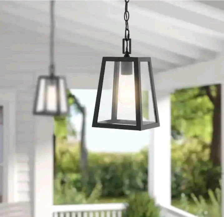 JONATHAN Y Glendale 6.75 in. Black Outdoor Industrial Farmhouse Pendant Light OB