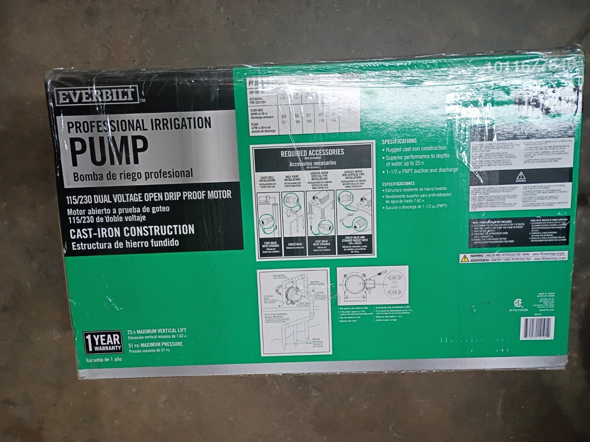 Everbilt HDLS15, 1-1/2 HP Cast Iron Lawn Irrigation Pump PARTS ONLY