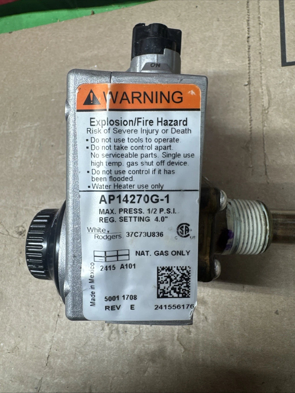 White-Rodgers AP14270G-1 Water Heater Natural Gas Valve 37C73U836