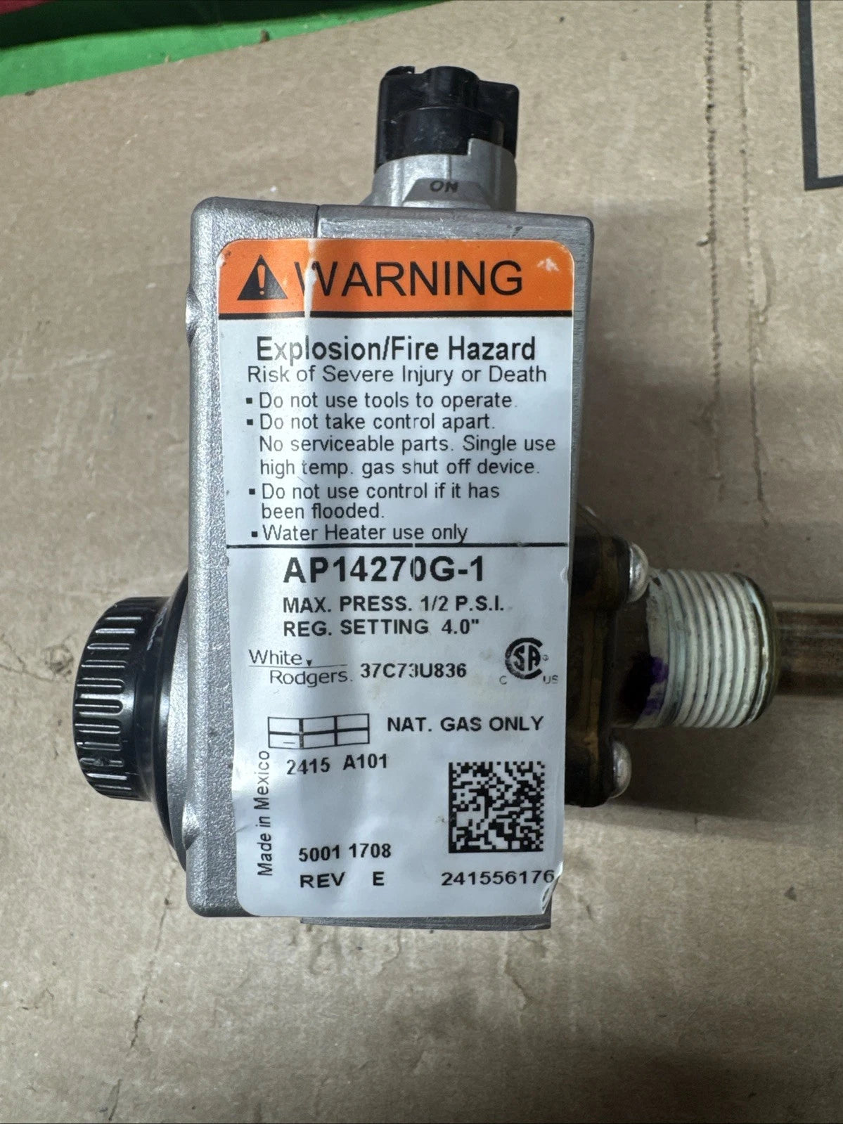 White-Rodgers AP14270G-1 Water Heater Natural Gas Valve 37C73U836