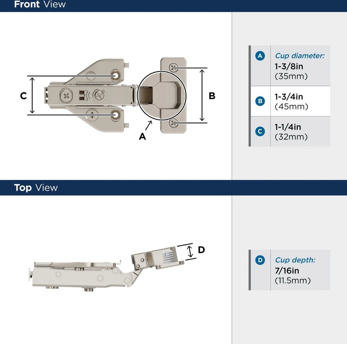 10x Amerock 2 Pack 1/2” Overlay Soft-Closing Euro Concealed Hinge for Face Frame