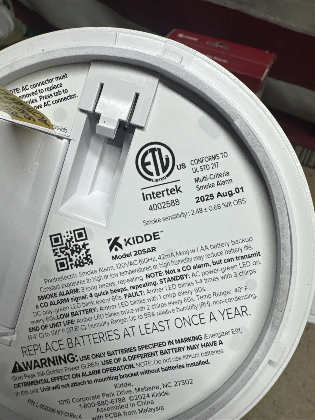 Kidde Detect Inter Connected Hardwired w/Battery Back-up Smoke Alarm Model 20SAR