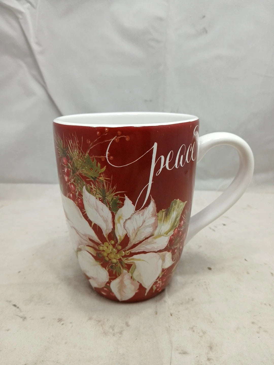 Certified International Winters Joy 22oz Mugs Set 4 Peace,Believe,Hope,Joy NWT