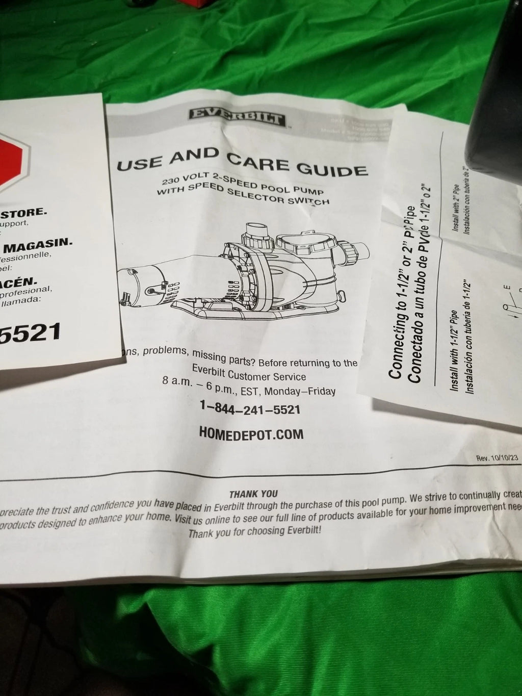 Everbilt Pool Pump Fan-Cooled Motor 1.5 HP 230V NEW OB Has Unions.....