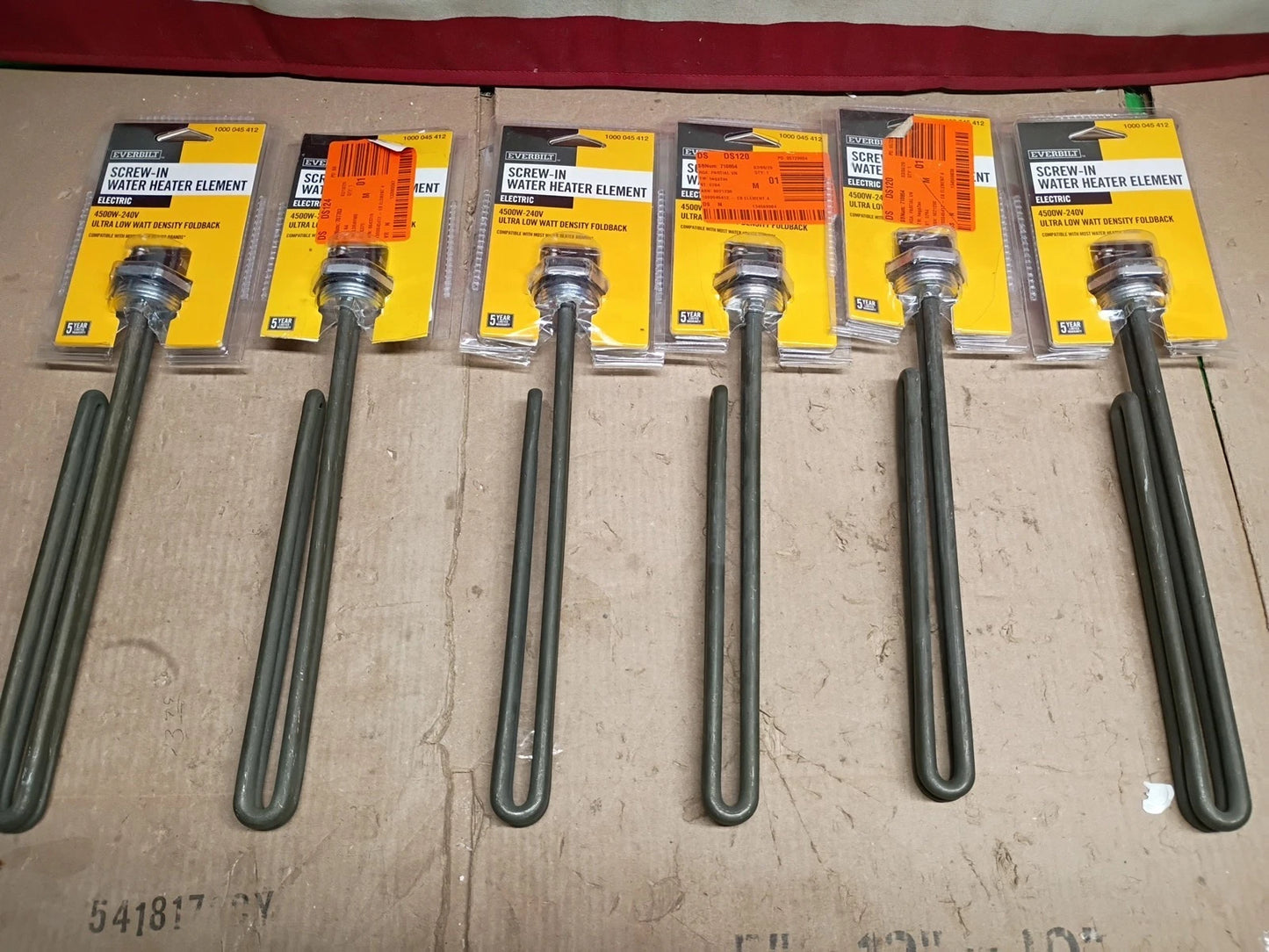 6pk Everbilt 4500W-240v Fold-Back Screw-In Alloy Water Heater Element Stainless