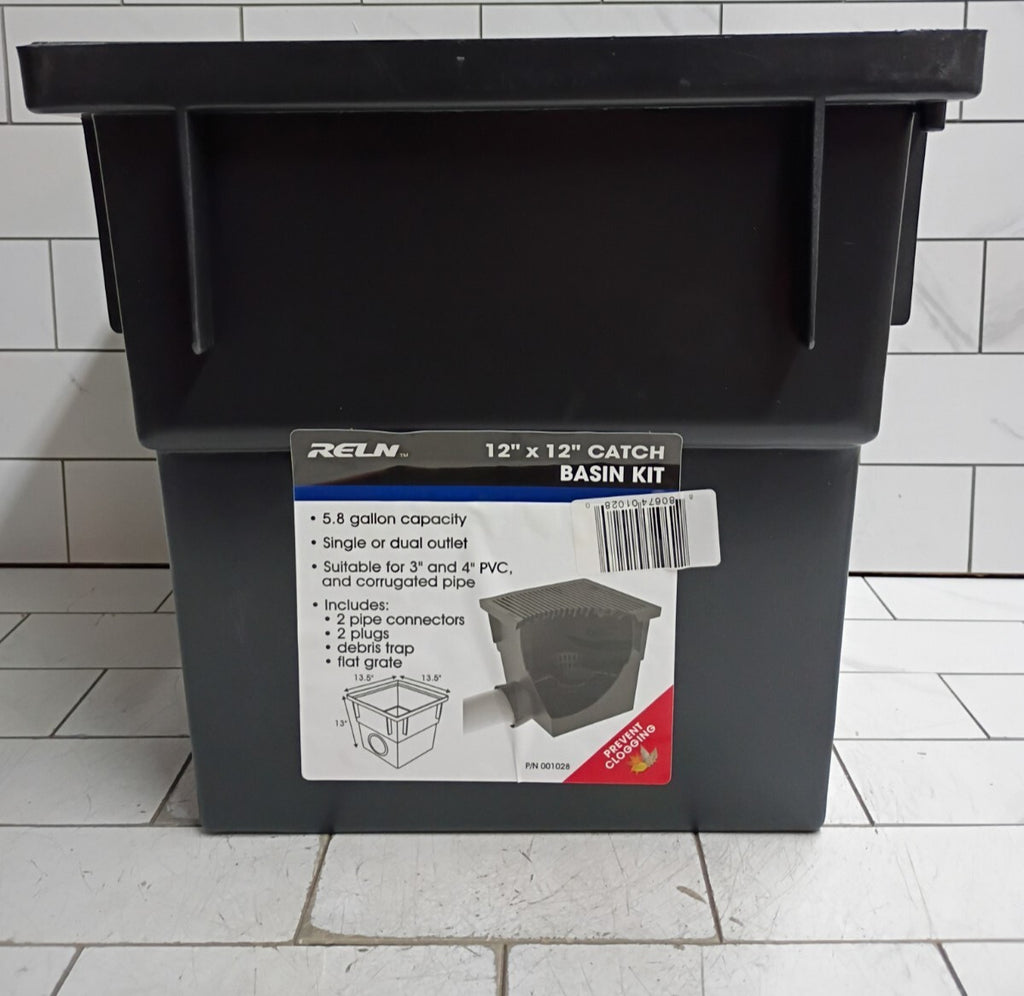 RELN 001028 12" x 12" Catch Basin Kit 5.8 Gal Capacity Fits 3" or 4" SewerDrain