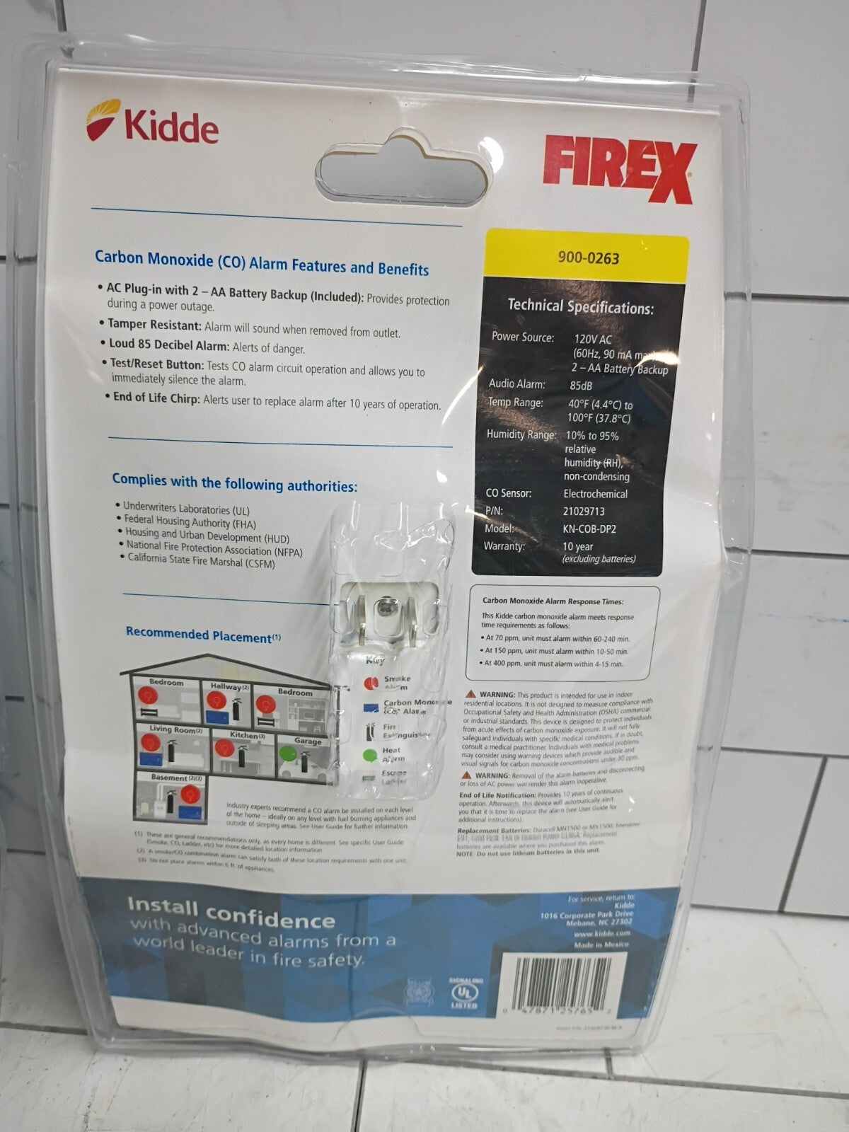 2pk Kidde Firex Plug-In Carbon Monoxide Detector, AA Battery Backup, Open Box