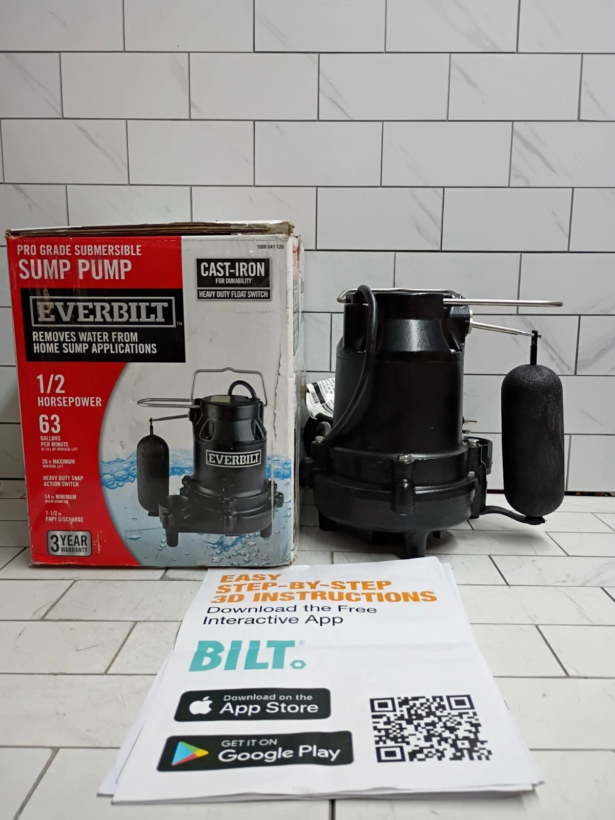 Everbilt HDS50 1/2 HP Cast Iron Sump Pump Model OPEN BOX.