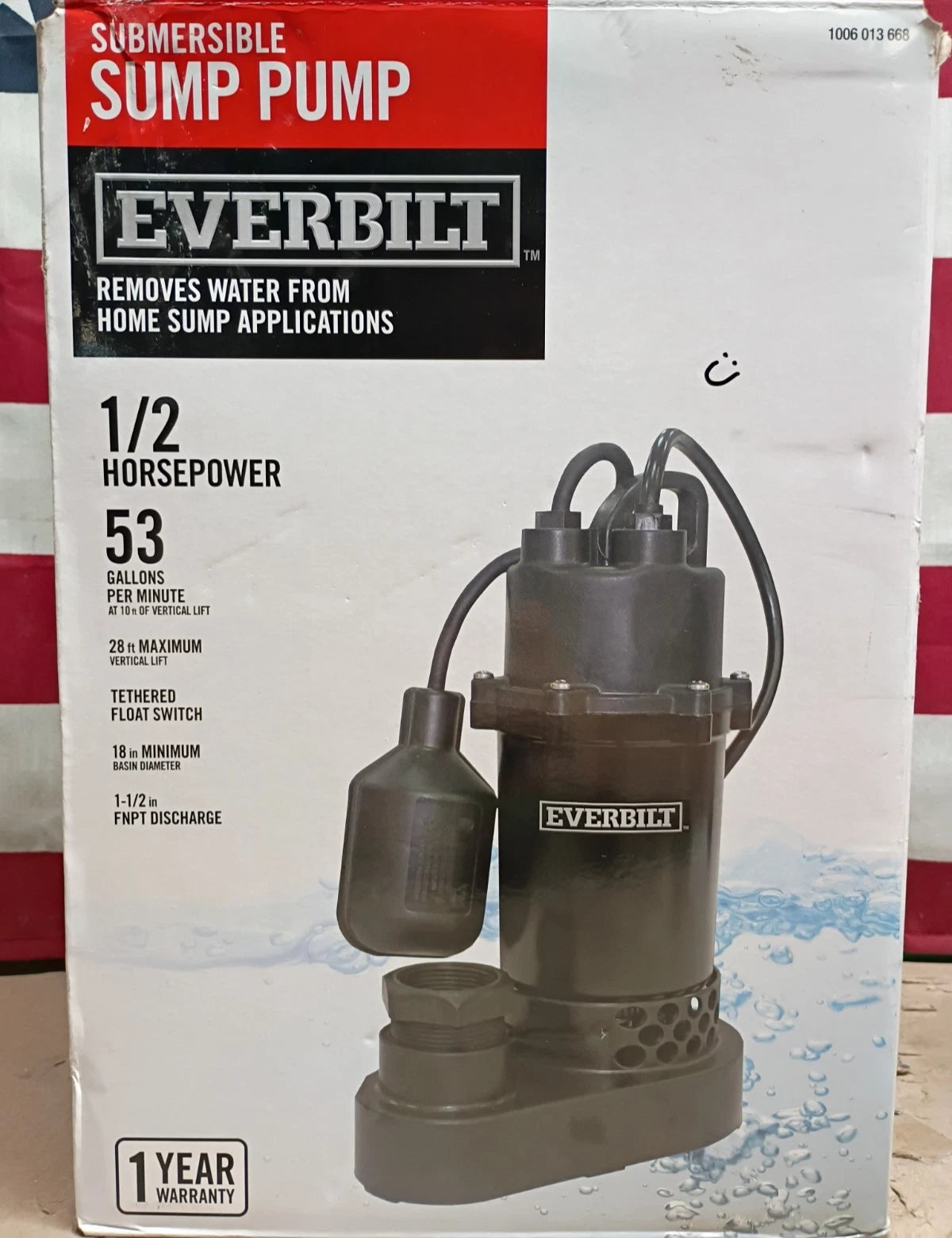 Everbilt HDSP50W 1/2 HP Submersible Aluminum Sump Pump with Tethered Switch, OB