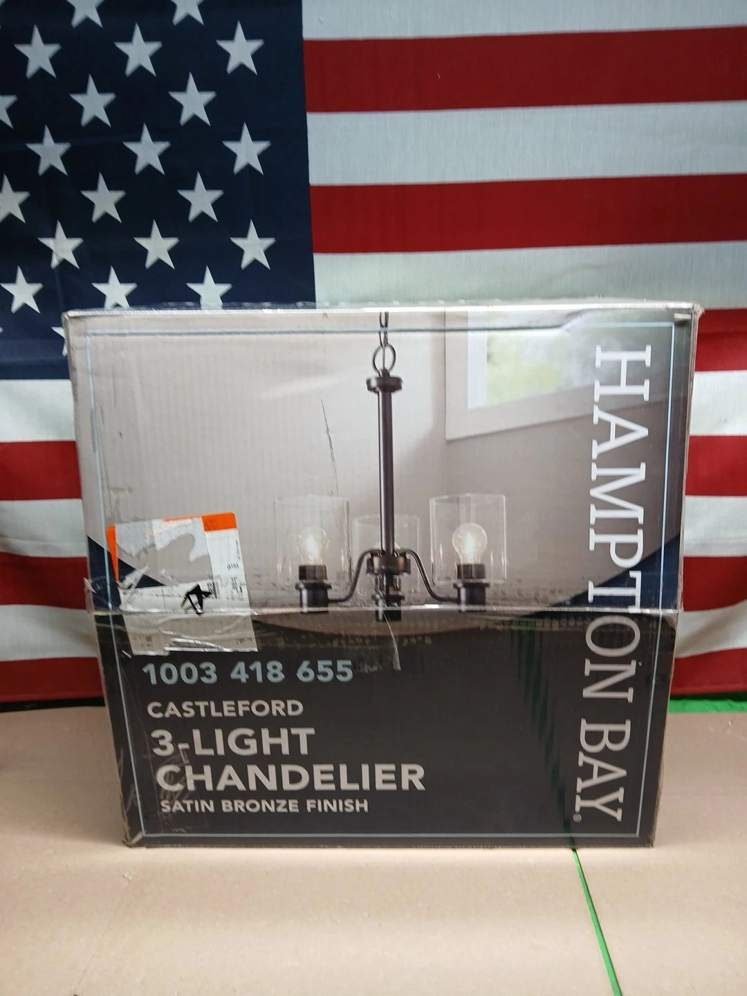 Hampton Bay Castleford 3-Light Satin Bronze Chandelier w/Clear Glass Shades