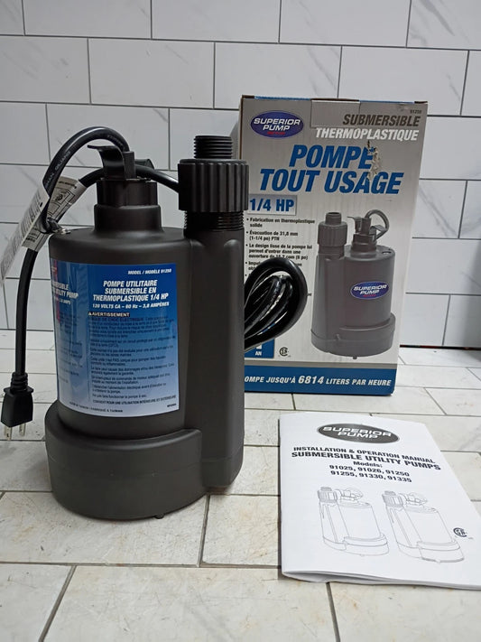Barracuda 1/4 HP Thermoplastic Submersible Utility Pump 1800 GPH Open Box