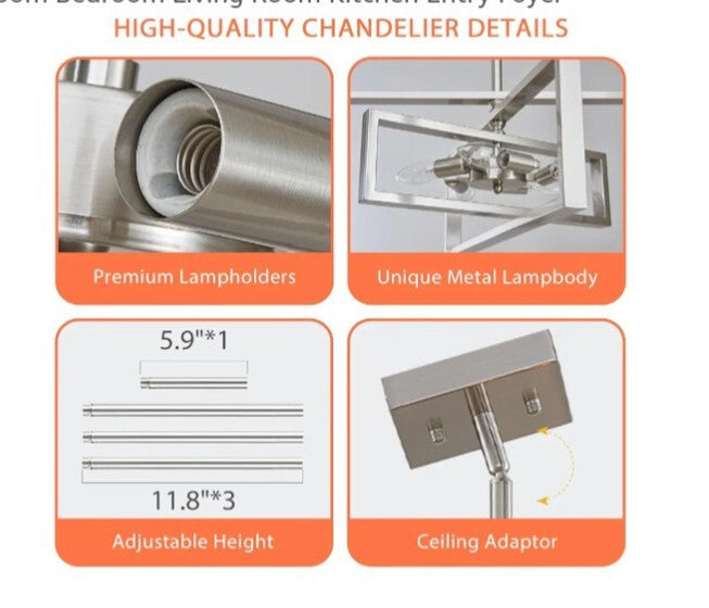 5-Light Modern Brushed Nickel Chandelier 22" Semi Flush Mount Ceiling Light...