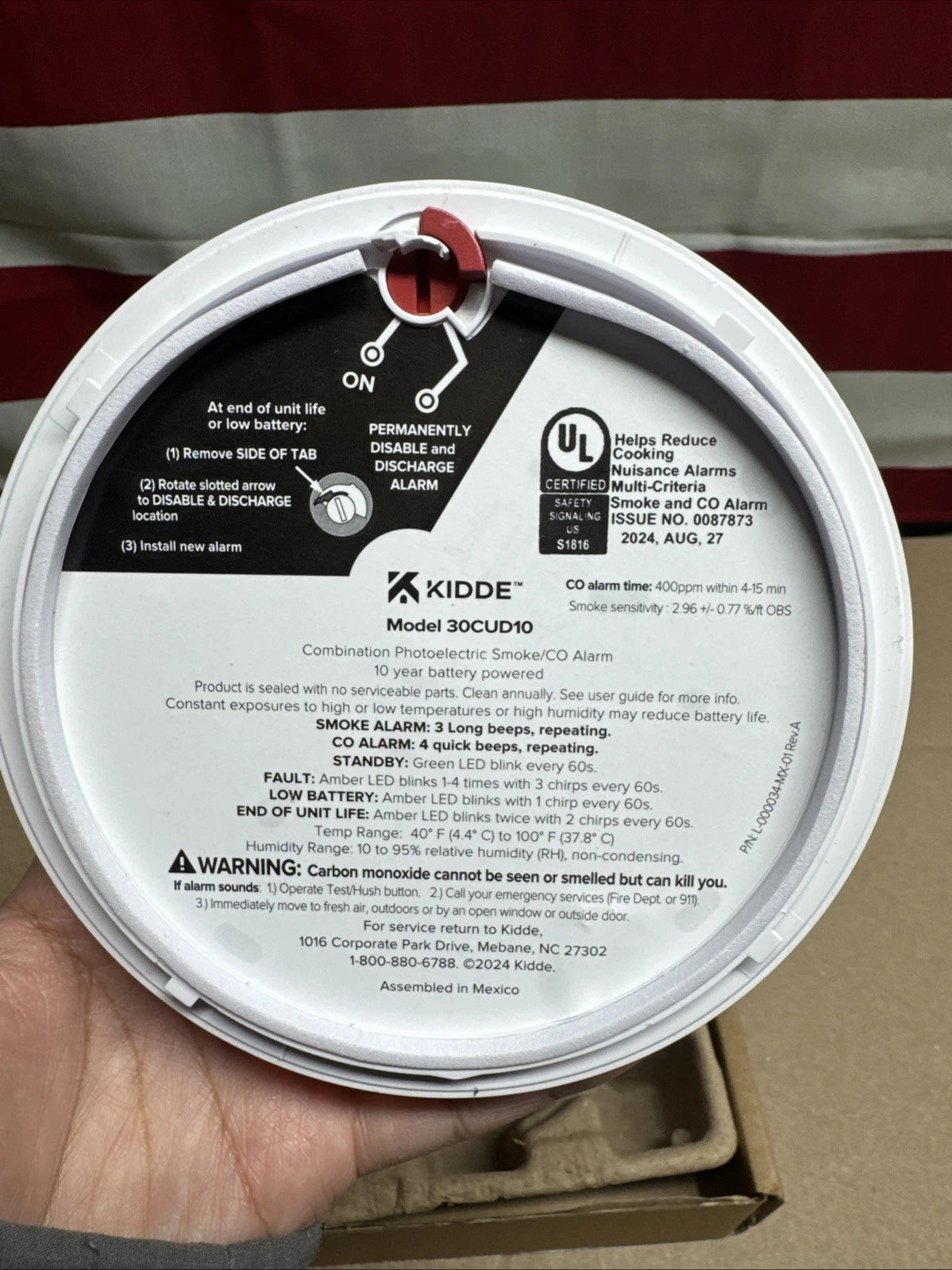 Kidde Smoke & CO Detector, 10-Year Battery, LED Warning Indicators 30CUD10’